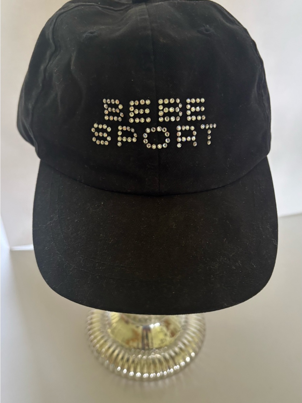 BEBE Sport Rhinestone Studded Black Baseball Cap Adjustable Velcro Back